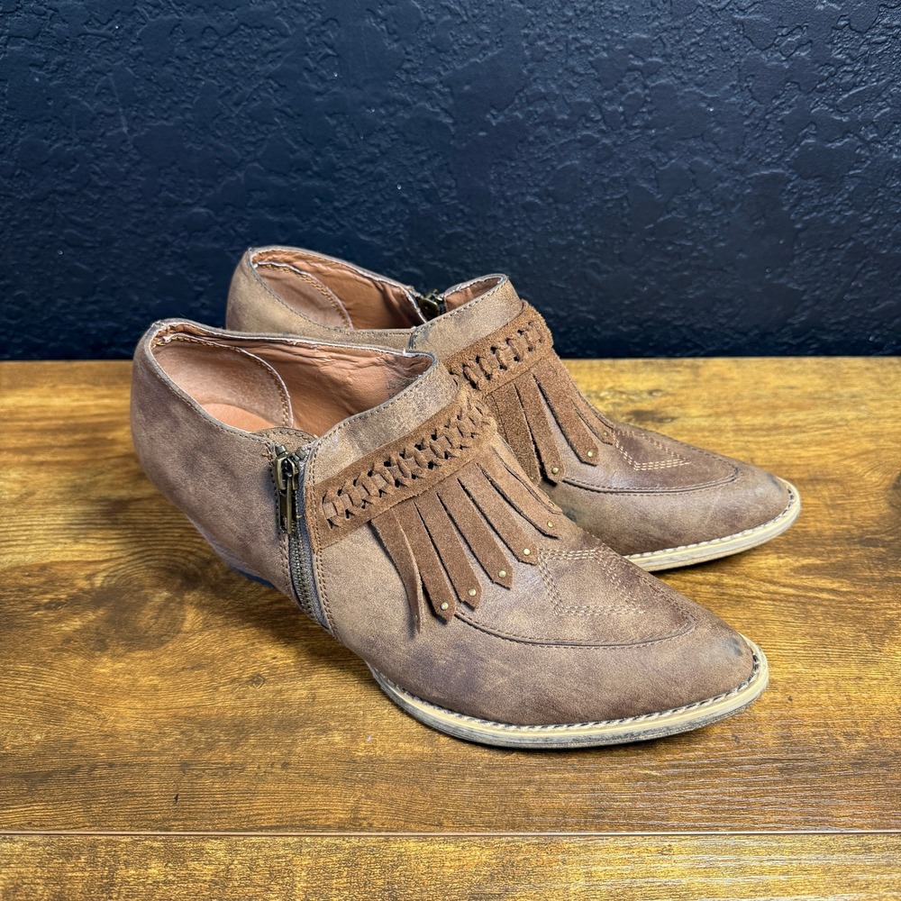 Very Volatile Fringe Brown Manmade Western Ankle Booties Womens Size 8.5
